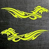 Decalart Kit 2 autocollants réservoir moto (30 x 9 cm) thème cheval - cheval - tribal tatoo autocollants pré-espacés autocollant moto L172 (029 jaune fluo)