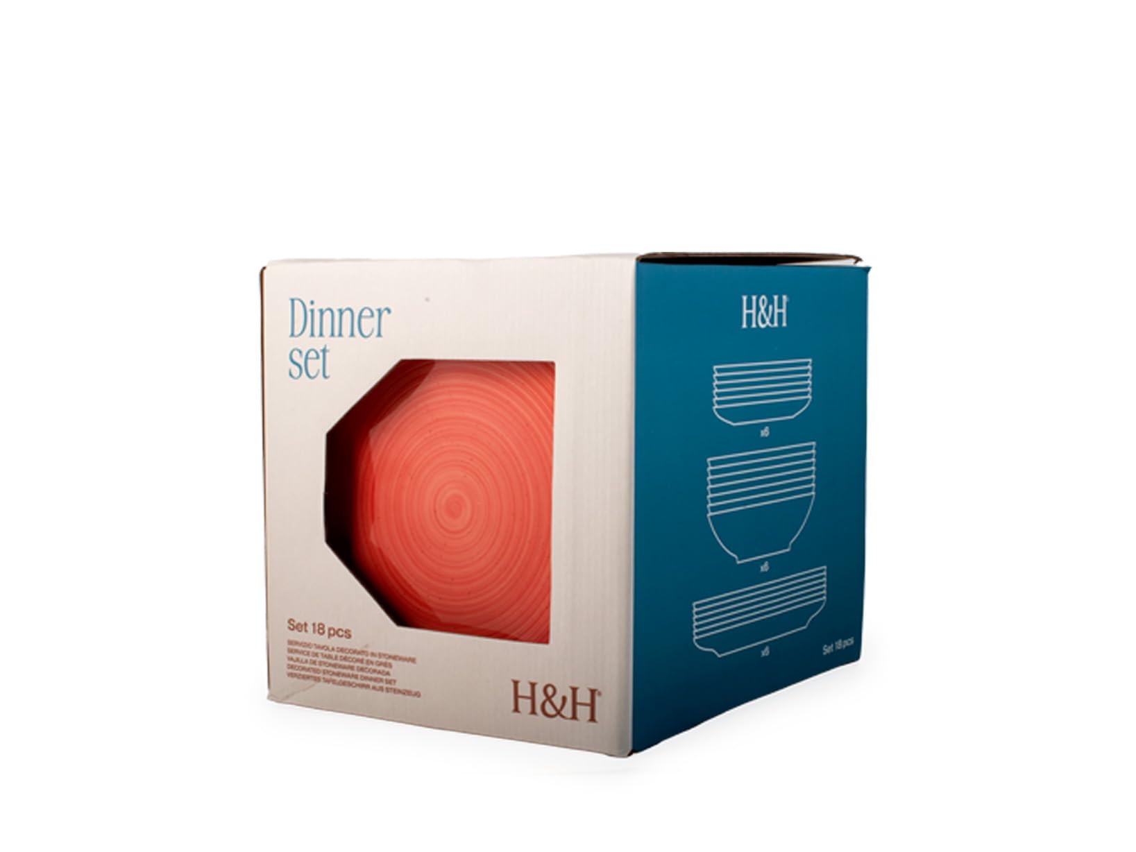 H&H Set Piatti Opera 18 Pezzi in Stoneware - Servizio Tavola Completo, Colori Assortiti, Design Elegante a Spirale