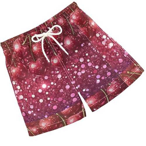 Pigsaly Boys Swim Trunks Pink Red Cherry Fruit Sweet Candy Gradient Glitter Boys Board Shorts Swimsuit Swimwear 4T