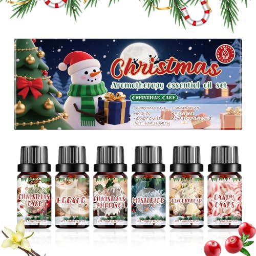Juego De Aceites Esenciales | Pack de 6 Unidades Navideñas para Difusor Doméstico,Ambientador Otoñal para Purificador Jabón Artesanal Velas Meditación Cumpleaños Spa Sala