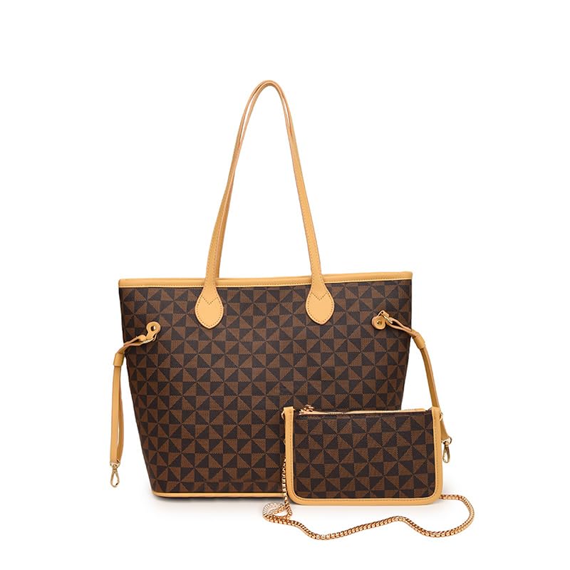 Bolso Tote de Mujer en Cuero PU Marrón 2 pcs con Monederos miniatura 1