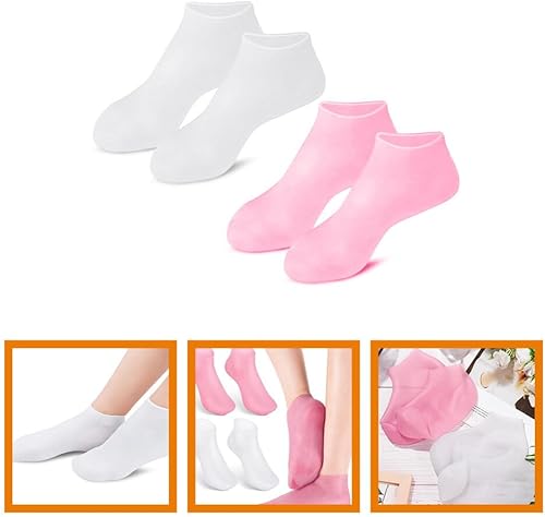 Miniatura 8 de Mobestech 2 pares de calcetines hidratantes de silicona suavizantes para piel áspera de aloe calcetines para pies secos agrietados para mujeres,