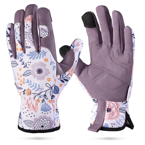 WORKPRO Floral Garden Gloves for Women Printed Breathable Gardening Gloves for Women/Ladies Touchscreen Compatible Working Gloves with Grip for Weeding Planting Raking and Pruning