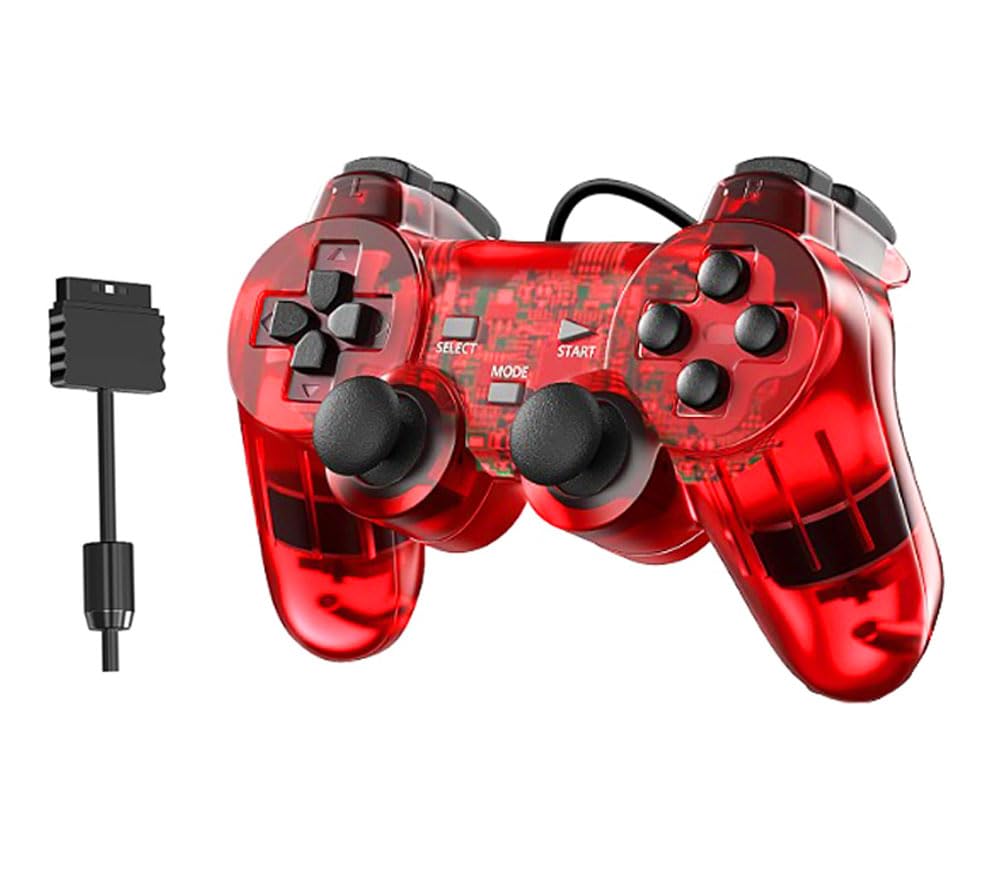 Controle Video Game com Fio Compatível PS2 Translucido Vermelho
