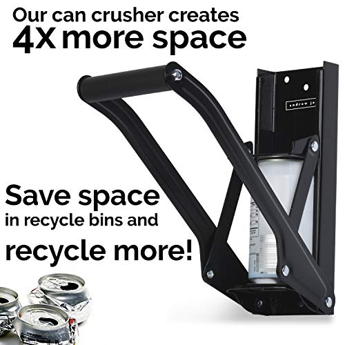 Heavy Duty Can Crusher - Designed to Recycle and Crush 12 oz and 16 oz Cans – Wall-Mounted, Crushes Soda, Beer, Pop Cans – Recycling Aluminum Cans is Great for the Environment - Andrew James (Black)