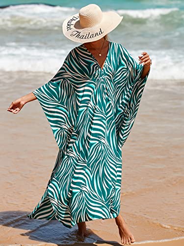 Image of IMAGEKOPE Women's Plus Size Animal Print V-Neck Batwing Kaftan Beach Dress Bathing Suit Cover-Up Loungewear