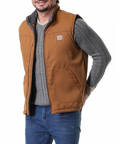 Tuaova KHAKI04-L Men'S Loose Fit Workwear Vest Fleece-Lined Durability Waterproof Mock-Neck Vest thumb #4