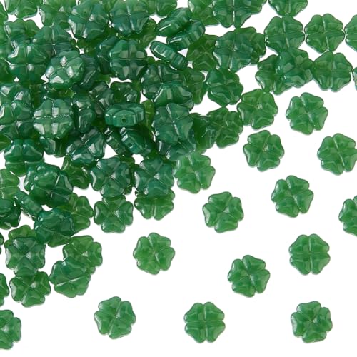 DICOSMETIC 100Pcs Lucky Clover Beads St Patricks Day Beads 10mm Faceted Glass Bead Sea Green Crafting Bead for Necklaces Bracelets Jewelry Making Hole: 1mm