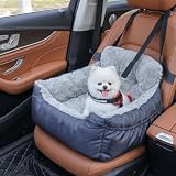 Oiilores Dog Car Seat for Small Dogs, Washable Pet Booster Car Seats with Clip-On Safty Leash, Comfy Deluxe Plush Carseat with Storage Pockets, Puppy Travel Carrier Bed for Dogs Under 25 lbs, Grey