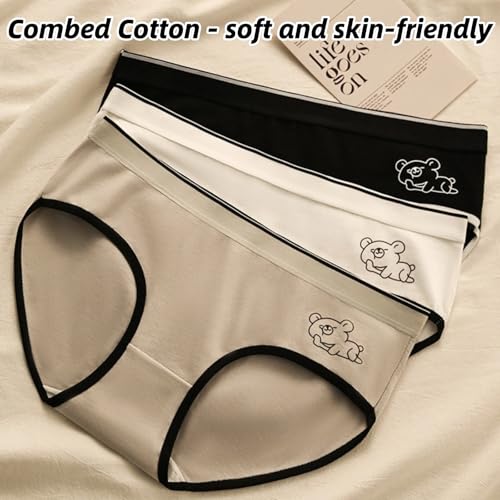 Cute Cartoon Bear-printed Panties Combed Cotton Sweat-wicking Underwear Wide Waistband Mid Rise 3-Pack Teen Girls4