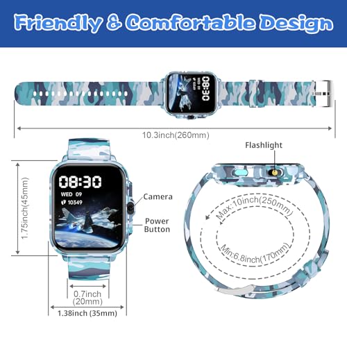 Image of Smart Watch for Kids Boys Age 5-12, Ai Functions Games HD Touch Screen Watches with Video Camera Music Player Pedometer Heart Rate Sleep Tracker Christmas Birthday Gifts for Boys (Camouflage, 1.85 inch)