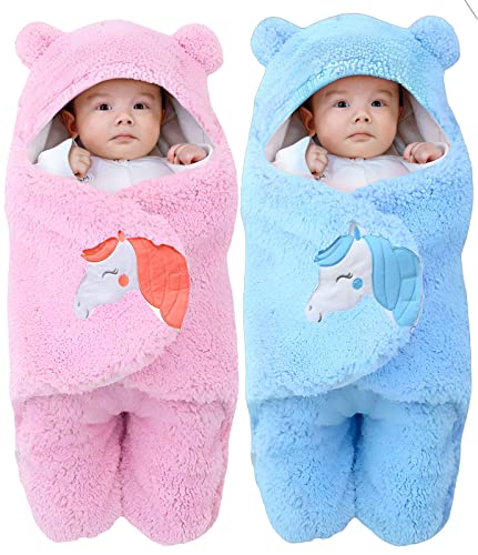 Image of BRANDONN Baby Blankets New Born Combo Pack of Super Soft Baby Wrapper Baby Sleeping Bag for Baby Boys, Baby Girls, Babies (Pink & SkyBlue L 70 cm x W 30 cm, 1-6 Months)