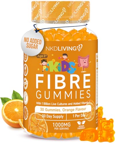 NKD Living Kids High Fibre Inulin Gummies (30 Vegan Gummies) 1000mg of Fibre per Serving - with 1 Billion Live Cultures & Vitamin C - Gut Health and Digestive System Support