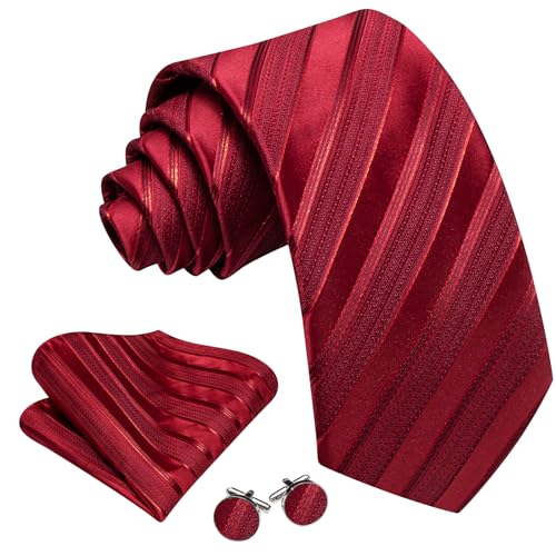 Image of Barry.Wang Man Stripe Ties Set Silk Woven Pocket Square Necktie Cufflinks Formal Party Business
