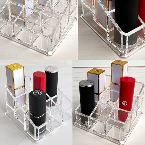 Image of Lipstick Lip Gloss Organizer Small Clear Lipstick Holder 9 Slots Acrylic Case Essential Oil Rollerball Perfume Holder Display Cases for Brushes, Bottles