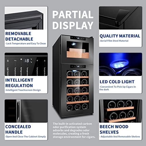 Cigar Humidor 59L Cigar Cooler Cabinet,Temperature Controlable Holds 200 Cigars Glass Door With 5 Cedar Wood Shelves,Moisturizing Humidor(Black) #TOP3