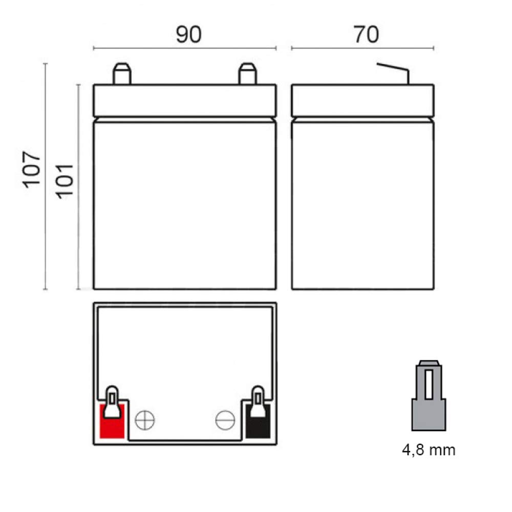 Batteria Ermetica ricaricabile al Piombo 12V 4,5Ah 5Ah con connettore F1 90 x 70 x 101