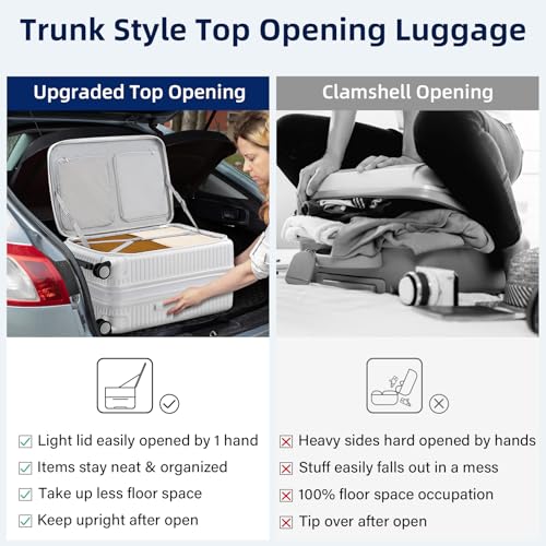 Hard Shell Suitcases 24 Inch Check in Luggage with Spinner Wheels Cup Holder, Lightweight Top Opening Expandable Luggage Hard Case Rolling Medium Checked Suitcase with Lock, White2