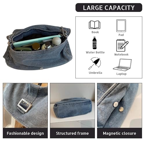 Stylish Denim Tote Bag for Women, Jean Purse Designer Handbag with Adjustable Strap3