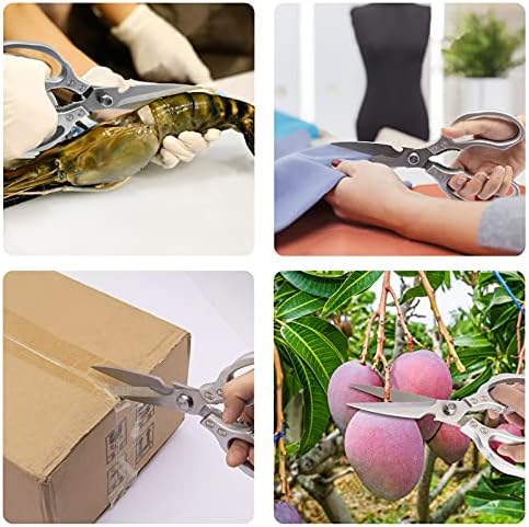 CGBE Kitchen Scissors, Multi-Purpose Kitchen Shears, Heavy Duty Dishwasher Safe Food Scissors, Non Slip Stainless Steel Sharp Cooking Scissors for Kitchen, Chicken, Poultry, Fish, Meat, Herbs-Silver