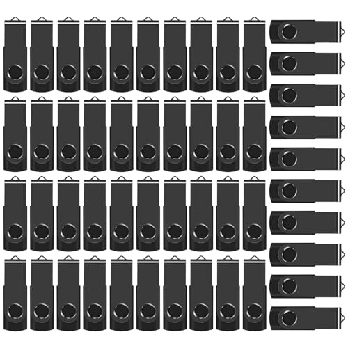 AreTop Paquete de 50 unidades flash USB 2.0 de 16 GB a granel, unidad de pulgar giratoria, unidades USB a granel (paquete de 50 unidades de 16 GB, negro)