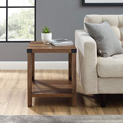 Walker Edison Sedalia Modern Farmhouse Metal X Side Table, 18 Inch, Rustic Oak - Image 2