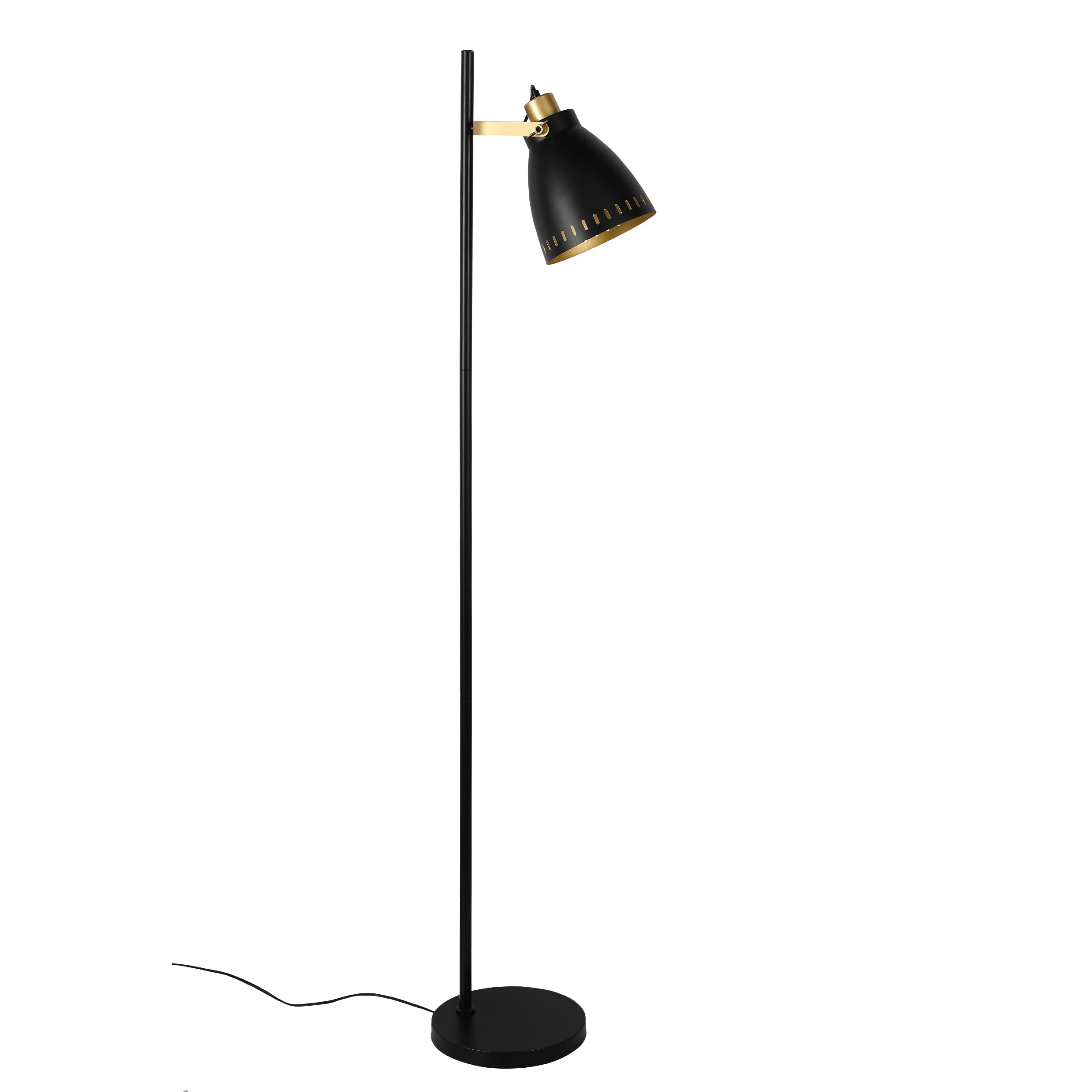 Tekled Black Tekled® Led Floor Lamp | Cone Shaded Rotatable Lampshade With Gold Steel Detailing | Replaceable E27 Edison Screw Bulb Holder | For Home Living Room Reading Corners Workspaces Dining Room