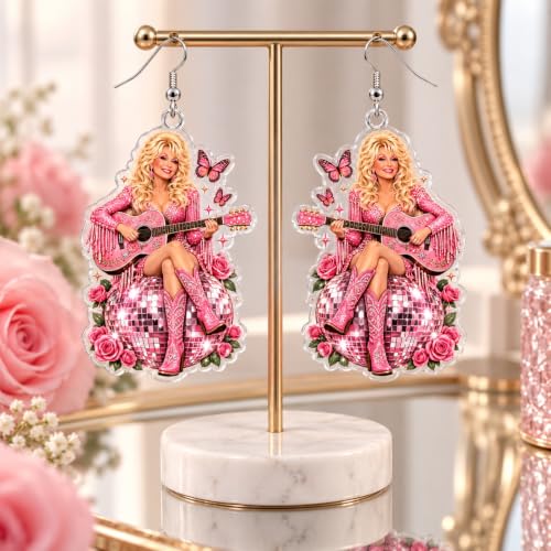 Dolly Earrings Memorial Parton Merch Gifts for Women Pink Earrings - image 5