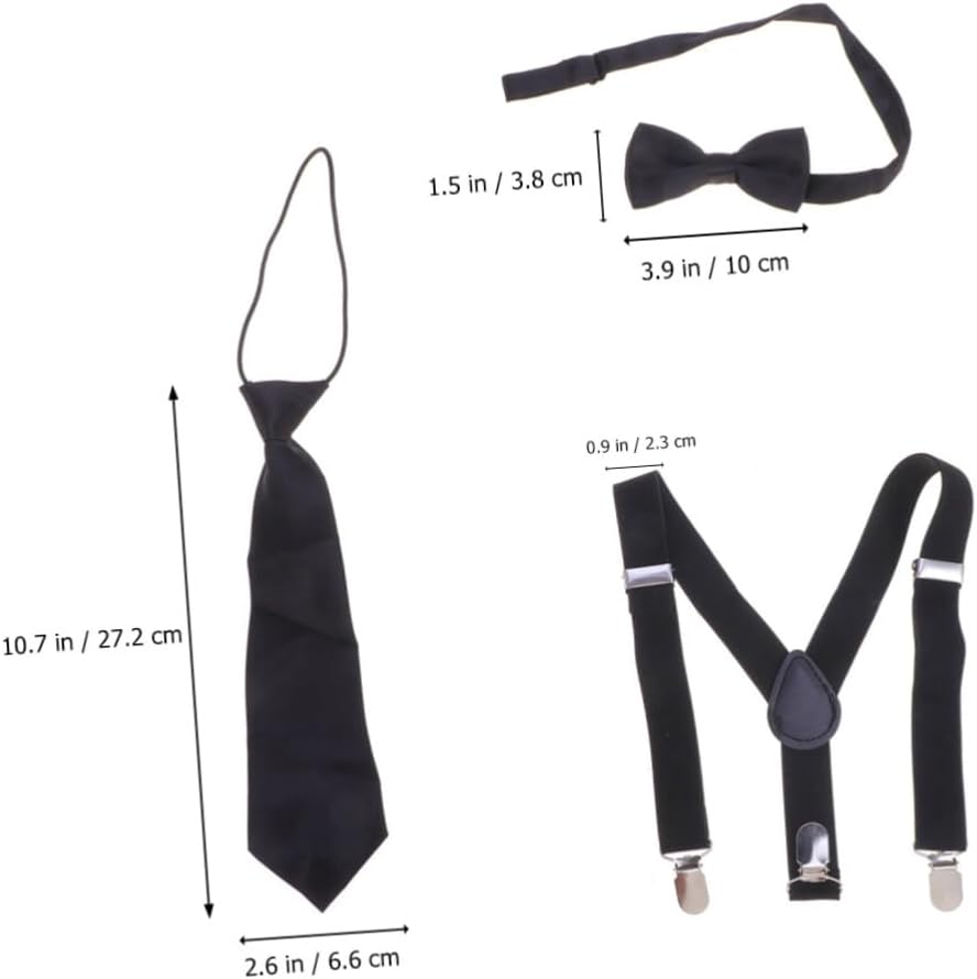 Ipetboom 3pcs Boy Girl's Elastic Bow Tie Set Boys Tie Suspenders Set Solid Comfortable for Formal Casual