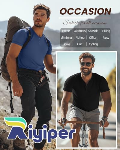 Riyiper 3 Pack Henley Shirts for Men Short Sleeve Raglan M-5XL Cotton Regular and Big Tall Tops Casual Summer Basic Tee3