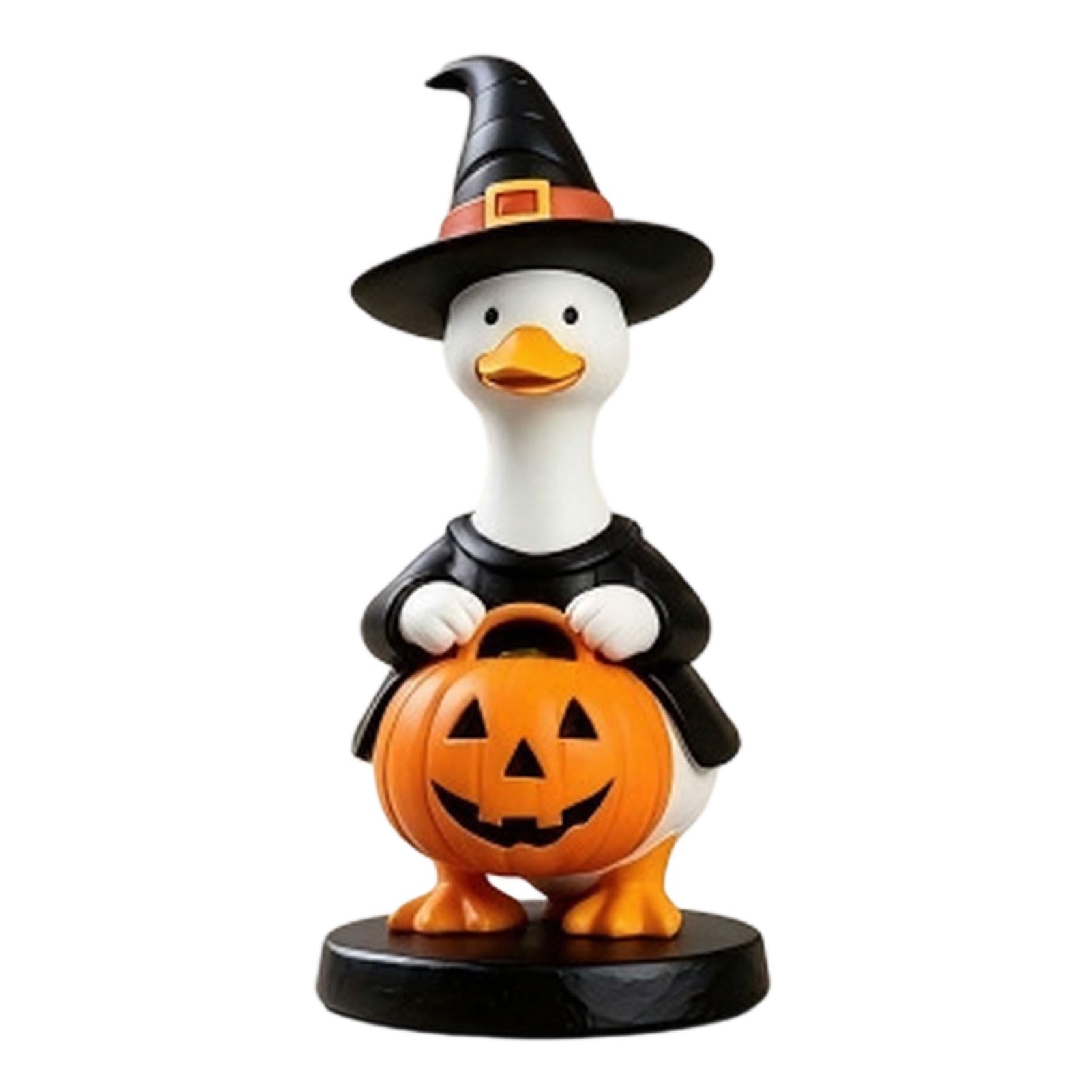 Quoravel Halloween Goose Figurine, Witch Hat Geese Resin Ornament, Cute Ghost Goose Statue for Tabletop Mantel Shelf Holiday Decoration A