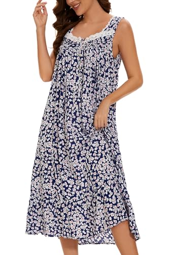Image of AVIIER Cotton Nightgowns for Women Sleeveless House Dress Ladies Long Nightdress with Pockets S-XXL