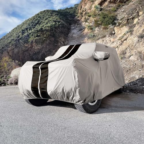 Image of iCarCover Premium Custom SUV Cover for 2019-2026 BMW X7 Heavy Duty Waterproof All Weather Rain Snow UV Sun Protector Custom Fit Full Exterior Indoor Protection Car Cover (Stripe - Light Gray /Black)