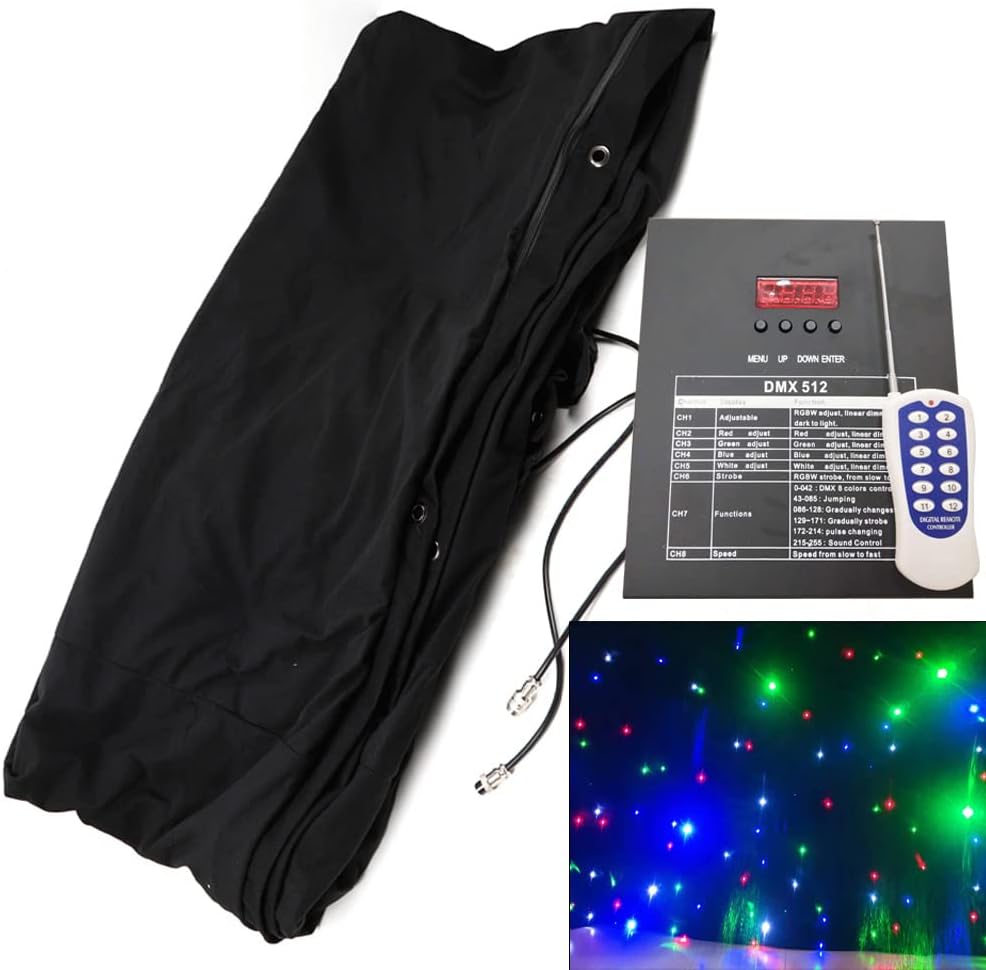 LED Stage Star Backdrop, 6.6 * 9.8ft Foldable Velvet LED Stage Backdrop w/ DMX512 Remote Control, Colorful Star Lights Curtain, Starry Sky Cloth Background for Wedding Christmas Party