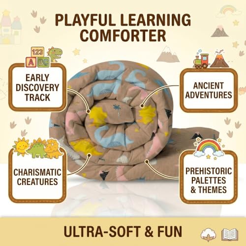 Image of Filymore Danasour Comforter for Kids Boys - Cute Cartoon Print Single Bed Blanket, Microfiber Dohar for Boys & Girls | Soft Kids Winter & Summer Quilt|60x90 Inches (Brown)