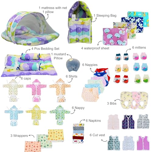 Image of Infantbond Baby All Season Use Hospital Essential Combo | Gift Pack | Baby Products | Maternity Essentials | Bedding Set (60 Items)(0-6 Months) (New Star Purpal 59)(Colours May Vary)
