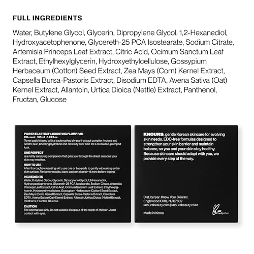 Image of Knours Plump Pad | Natural Plant | Smooth Lines, Firming, Elasticity | Collagen Support | 2-in-1 Toner Pad + Face Mask | Holy Basil | Power Elasticity-Boosting | All Skin | 110 Count | 185ml /6.25oz