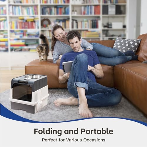 LCZLBRRD Enclosed Totally Cat Litter Box, Kitty Litter Box with Lid, Anti-Splashing Easy to Clean Drawer Type Tray, Premium Covered Kitten Litter Box, Front Entry Top Exit, 18.5x14.4x13.4 Inches - Thumbnail 5