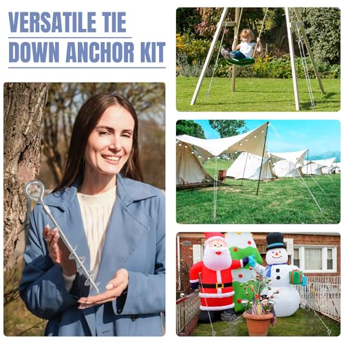 Image of Eurmax USA Trampoline Stakes Screw in Tent Stakes Parts Heavy Duty for Canopies,4-Pack Outdoor Anchor Kit with Straps(Silver)