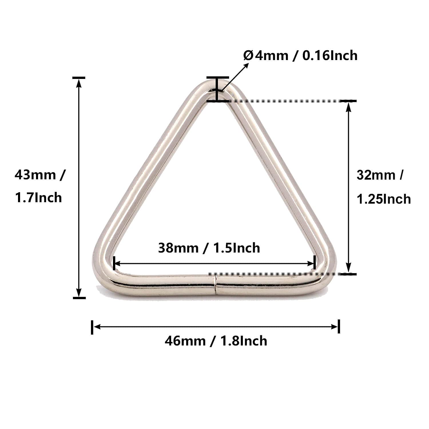 BIKICOCO 1-1/2'' Metal Triangle Ring Buckle Connectors Round Edge Webbing Bag Clasp Handbag Strap Making Hardware, Silver - Pack of 20 - Image 2