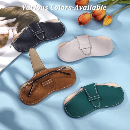 Image of CREATCABIN Leather Glasses Case Portable Sunglasses Pouch Travel Lightweight Slim Squeeze Eyeglasses Holder Bag with Suede Fiber Cleaning Cloth for Women Men Chocolate