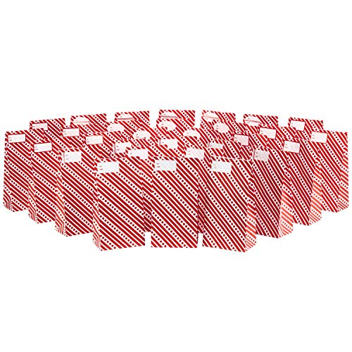 Hallmark Red and White Stripe Party Favor and Wrapped Treat Bags with Gift Tag Stickers (30 Bags, 30 Labels) for Christmas, Valentines Day, Birthdays, May Day, Care Packages and More