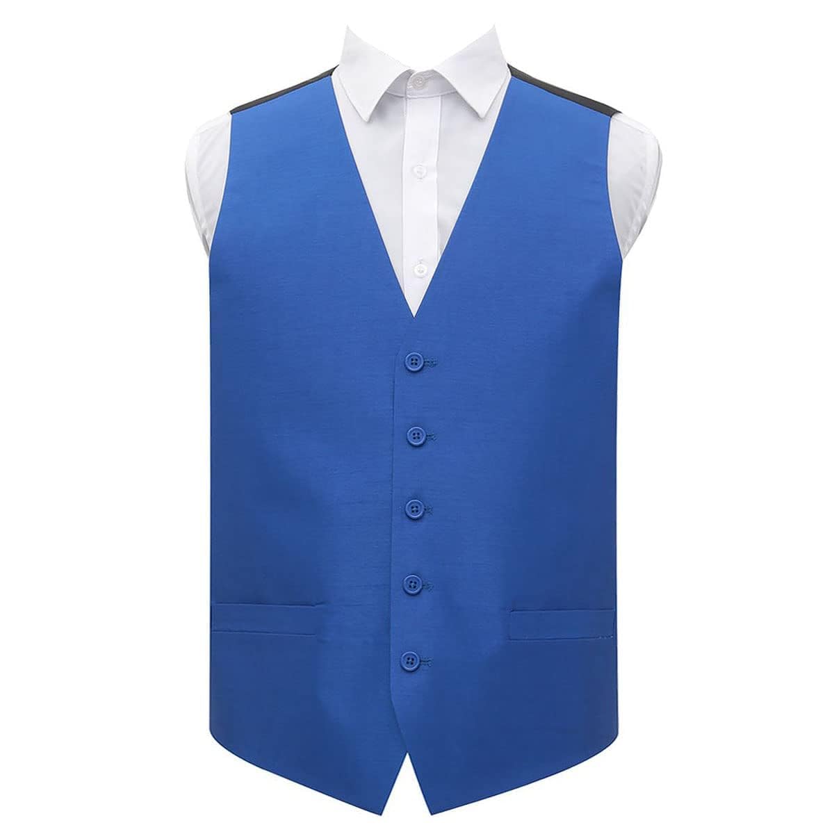Dqt Men's Royal Blue Plain ’S Shantung Wedding Waistcoat – Formal Occasion Suit Vest – 50" (5Xl)