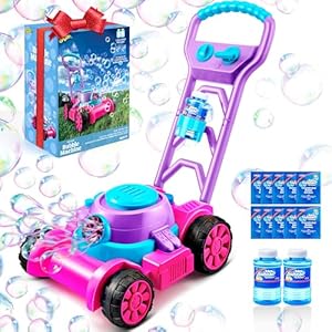 Sloosh Bubble Lawn Mower Toddler Toys – Kids Toys Bubble Machine Summer Outdoor Toys Games, Bubble Mower Push Toy Outside Toys for Toddlers Preschool Kid Boys Girls Birthday Gifts (Pink)