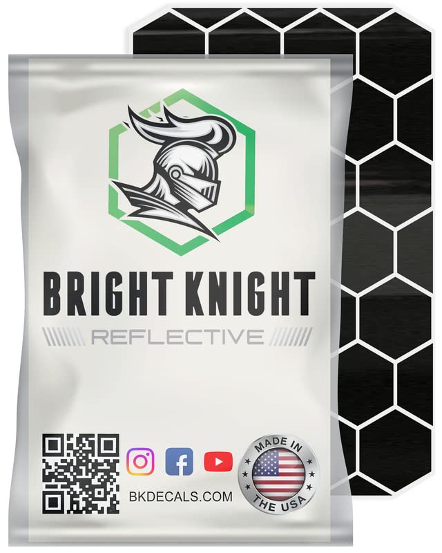 Bright Knight Reflective Stickers for Helmet (Black, Pack of 1), 1" Hexagon Motorcycle Helmet Stickers, 3M Waterproof Reflective Vinyl Tape for Hard Hats, Cars & Bike Decals - for Night Visibility