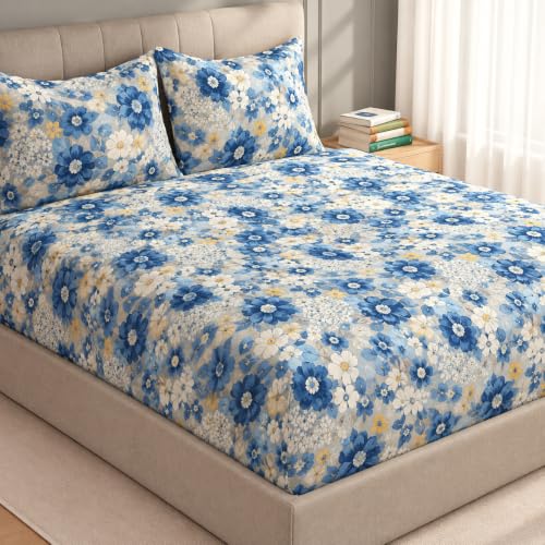 Image of Welspun Zen Microfiber Floral Double Bedsheet with 2 Pillow Covers | Percale Bed Sheet | Skin Safe, Breathable & Easy Care Bedding Set | Gift Set | Light Grey | 220 x 240 Cm