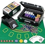FANTASK Pokerset Komplett Set abschließbar, Aluminium Kasino Poker 300 Chips, Pokerkoffer mit 2 Kartendeck, 5 Würfel, Kartenmischer & Kartengeber, Dealer Button, Matte (300 pcs)