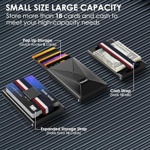 Men's Slim Card Holder: RFID Blocking, Pop-Up Style, Durable Aluminum Material, Holds 18+ Cards, with Money Clip, Minimalist Business Design3