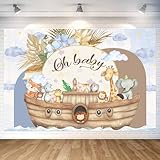 7X5ft Noah's Ark Baby Shower Photo Backdrop Photography Background, Oh Baby Boho Cartoon Animal Woodland Ocean Newborn Kid Party Backdrops Photo Booth Prop Decorations Wall Decor Tablecloth