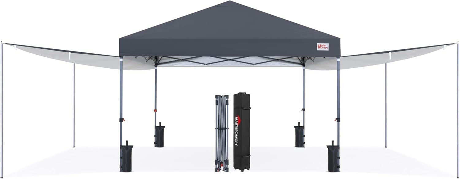 MASTERCANOPY 10x10 Pop Up Canopy Tent with 2 Shelters，230 Sq ft Drak Grey